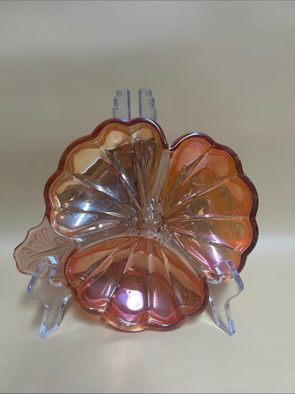 Vintage Carnival Glass Amber Marigold 3 Section or 3 Leaf Clover Candy Dish